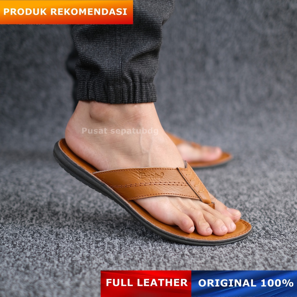 Sandal Kulit Pria Japit - Sendal Jepit Full Kulit Kekinian Original