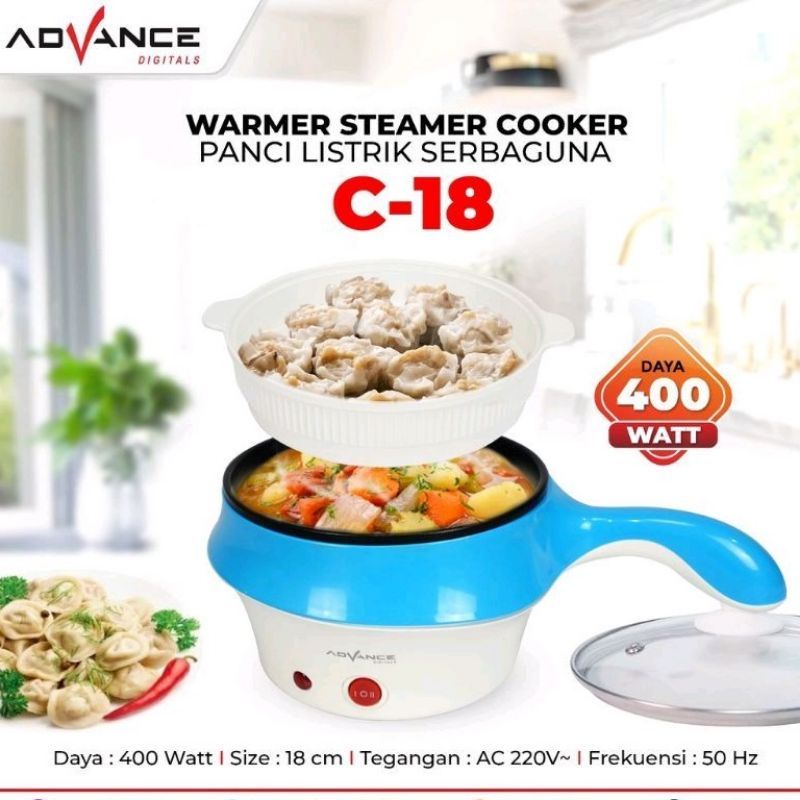 Panci Listrik Advance C-18 / Panci Elektrik Multifungsi Advance C18 ( ada Kukusan ) Steamer Warmer Cooker Panci Portable Serbaguna