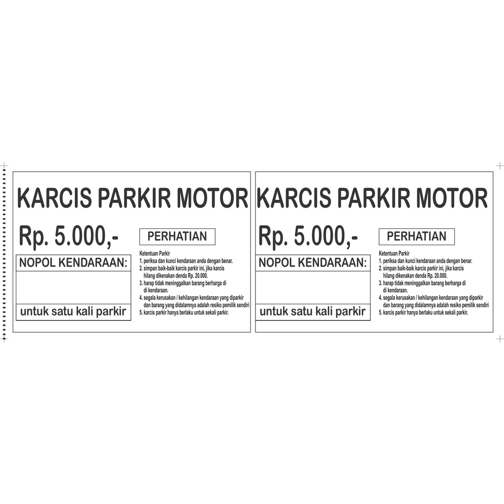 

Tiket atau Karcis parkir Motor eceran