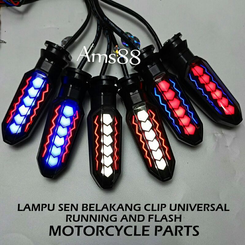 Lampu Sein Motor -Lampu Sen Clip Led Running Flash 2 Mode Universal Motor Cbr150 Klx Crf Gsx R15 Ninja150 Dll