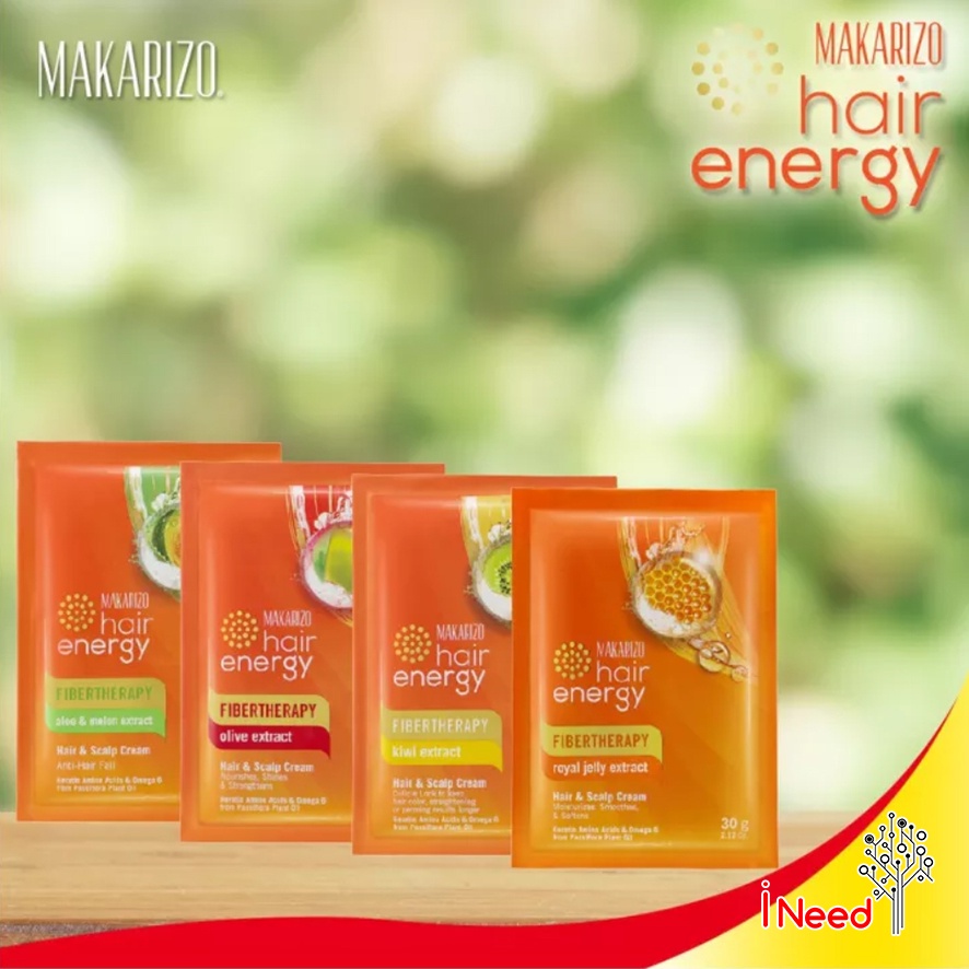 (INEED) (1PC 30GR SACHET) Makarizo Hair Energy Fibertherapy Hair &amp; Scalp Creambath 30GR