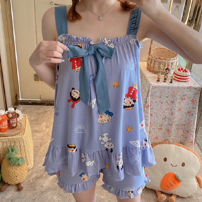 Baaju.id Baju Tidur Piyama Import Wanita Desain Korea Motif Kartun Baju Tidur Lucu KR1003 - 4 Size-SNOOPY UNGU