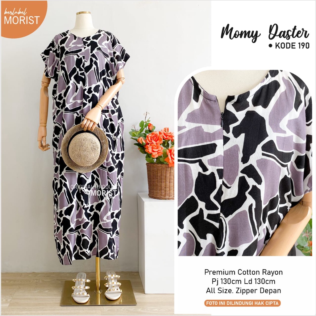 Homedres Jumbo Wanita Motif LD 130 cm Daster Rayon Adem Ziper Depan Lengan Pendek Baju Tidur Wanita