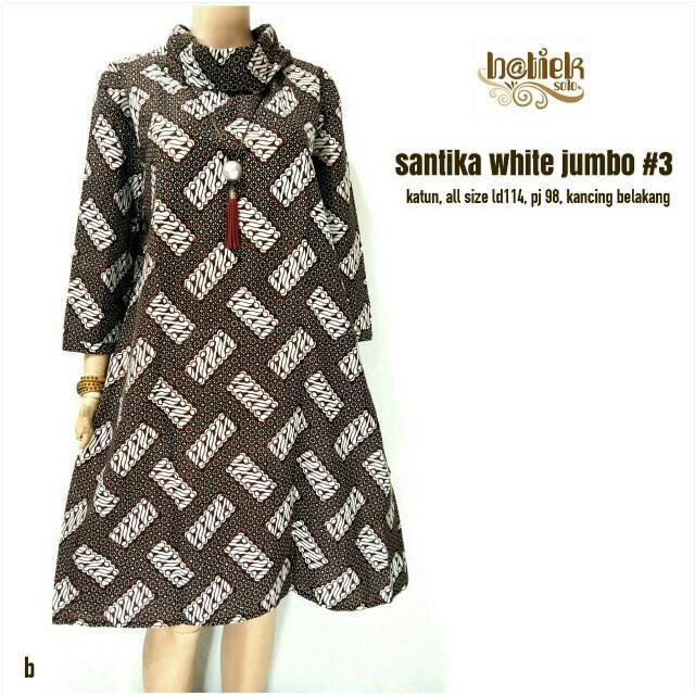 Tunik Santika White Jumbo #3 Batik Big Size Muslim Midi Kantor