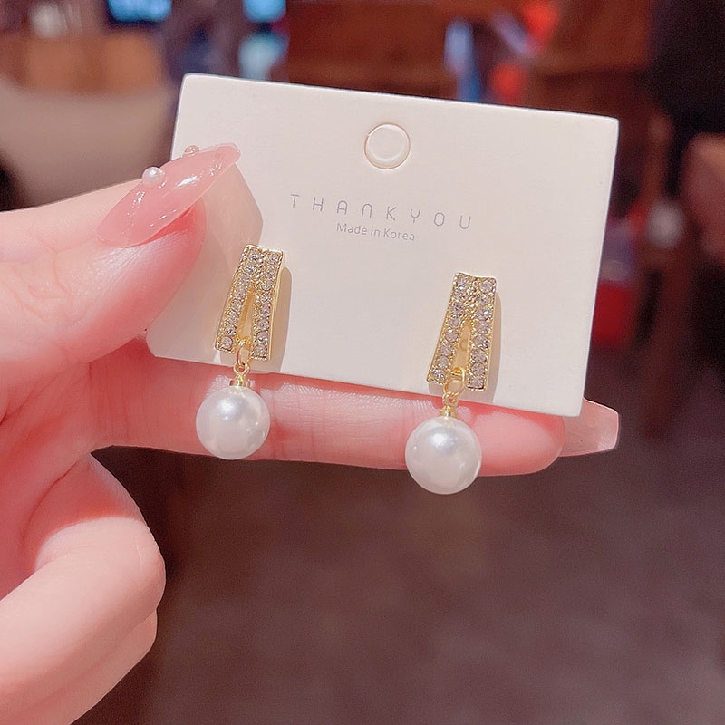 Anting 925 silver needle Aksen Mutiara Berlian