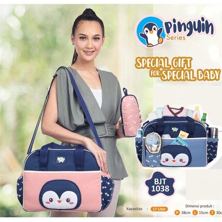 Tas Bayi Besar Baby Joy plus Tempat Botol Susu Portable Pinguin Series BJT 1038