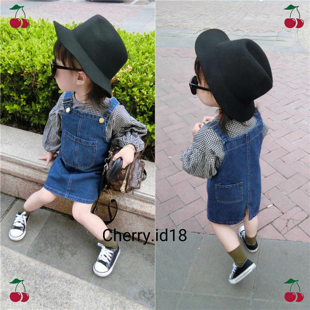 Cherry COD Overall Anak Perempuan / Jumpsuit Denim Anak Perempuan / Baju Kodok Anak Perempuan Import / Jumpsuit Anak Polos - JA04