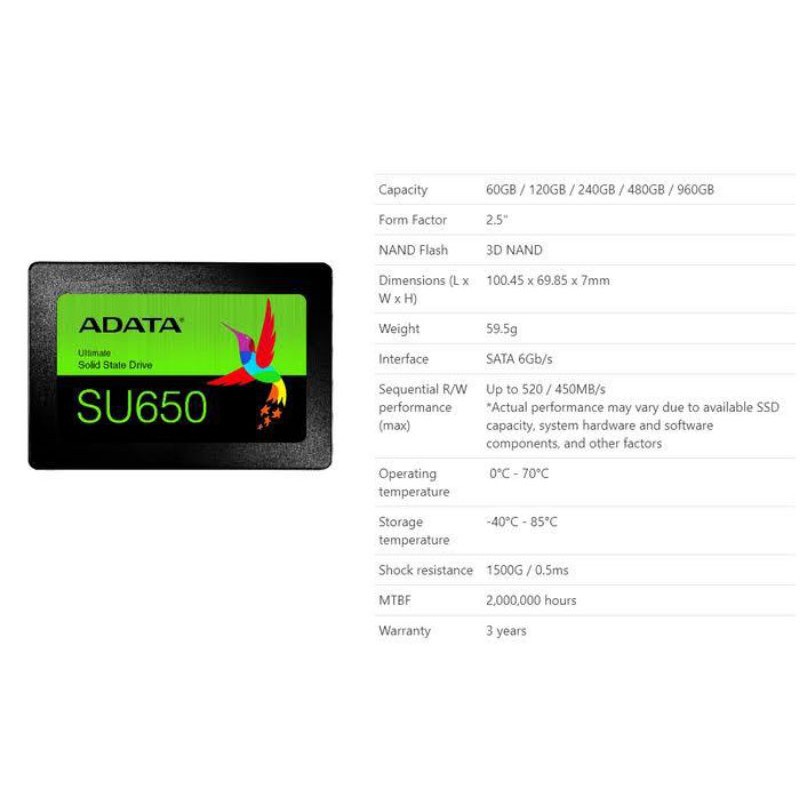 ADATA SSD SU650 120 GB 240 GB- SATA III