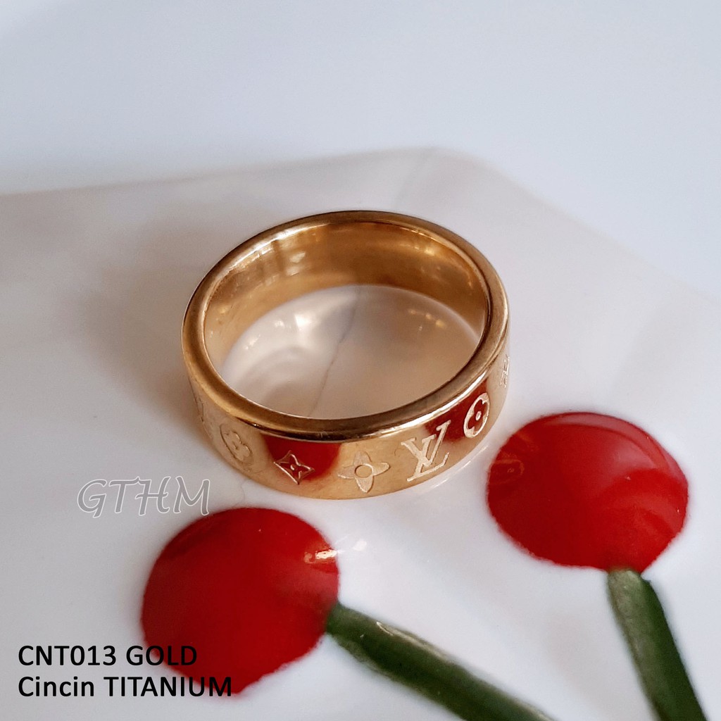 cincin titanium branded LV gold silver couple pasangan single awet anti alergi cnt013 pria wanita