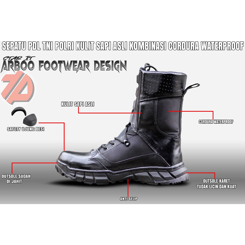 Sepatu Safety PDL TNI AU,AD,AL kulit asli berkualitas dengan sol yang tebal dan kuat