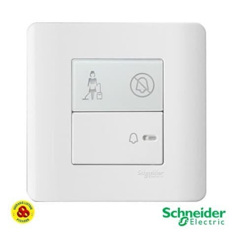 Schneider Saklar Bell 1G Zencelo E8431BPDM WE with Bell DND &amp; PCU Symb