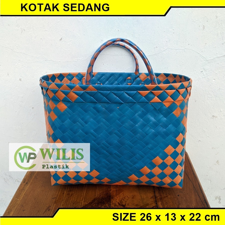 Tas Bingkisan KOTAK SEDANG (M) / Tas Anyaman Plastik Hampers Souvenir Parcel Bingkisan Selamatan