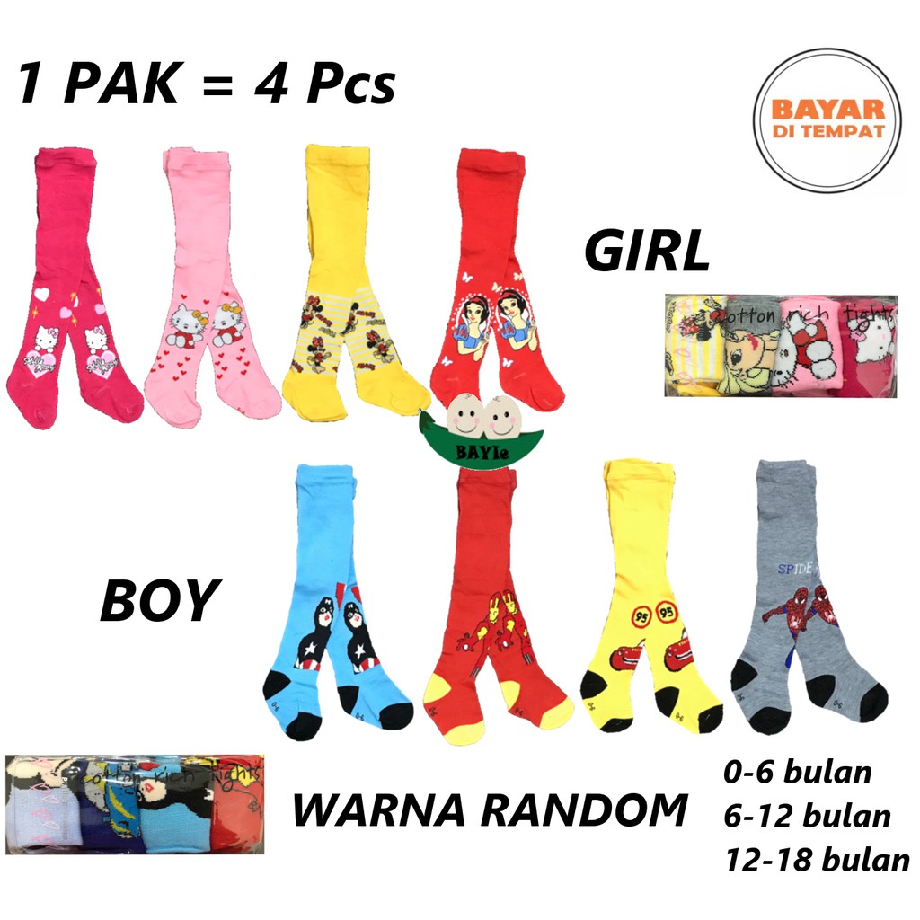 BAYIe - 4 pcs Celana Legging Bayi Anak BOY/GIRL TUTUP kaki Rajut Import COTTON RICH 0-6 bln,6-12 bln