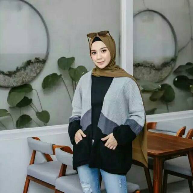 MAHERA CARDIGAN | CARDIGAN RAJUT KOMBINASI 3 WARNA | TRITONE COMBI CARDIGAN | KARDIGAN STRADIVARIUSE
