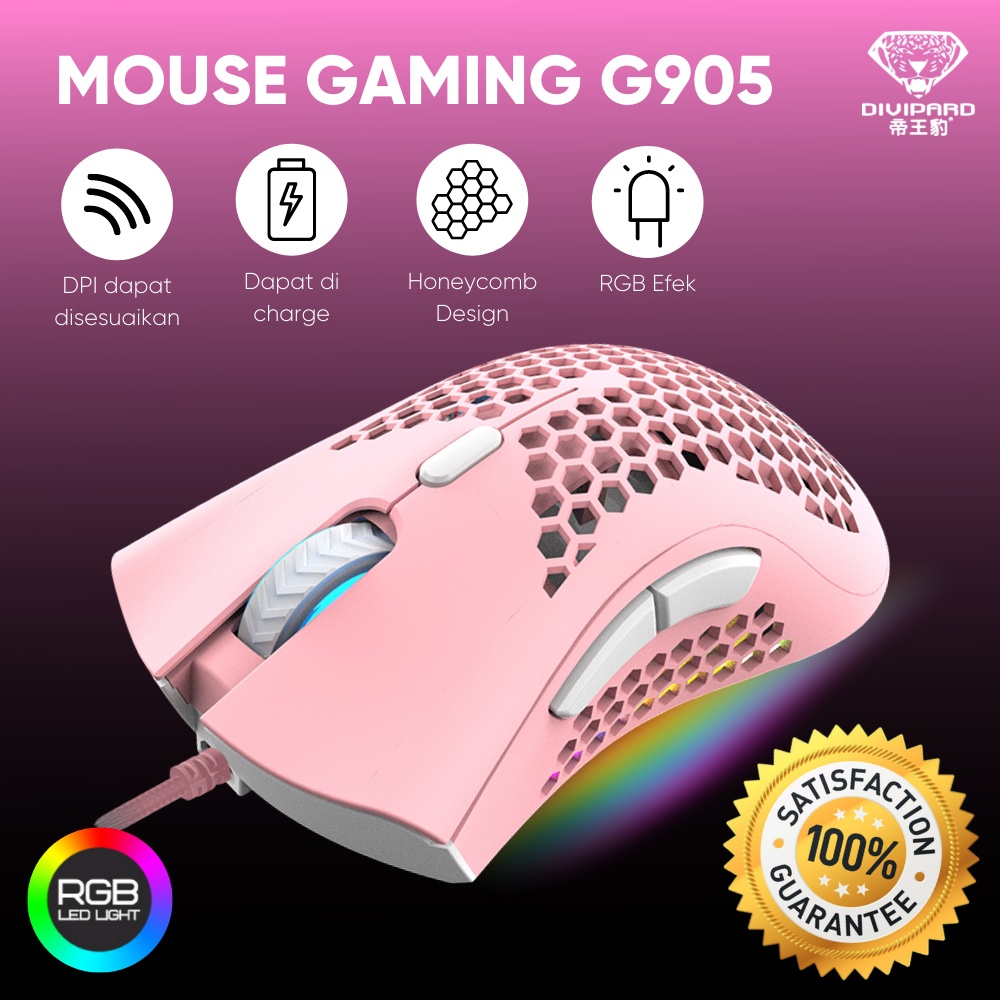 Mouse Gaming Honey Comb Divipard G905 RGB Effects 7200DPI Macro 7 Buttons