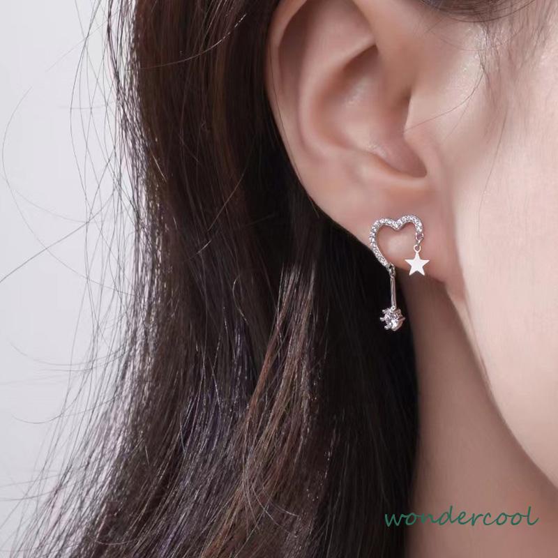 925 Silver Stud Earrings Indah Cinta Fringe Girl Stars Anting Desain Kecil Berkualitas Tinggi-Won