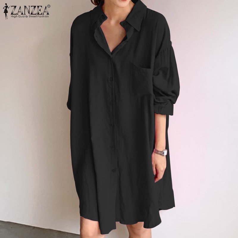 ZANZEA Women Fashion Turn-down Collar Long Sleeve Casual Shirts Loose Plain Blouse