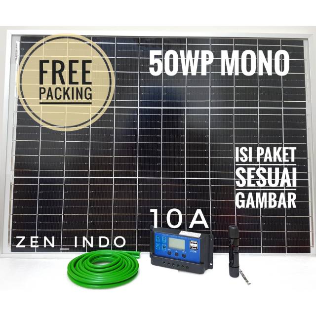 Paket Hemat Solar Panel 50WP 50 W 50 Watt Mono SSERIES, Solar Controller 10A, MC4 &amp; Kabel 2 Mtr