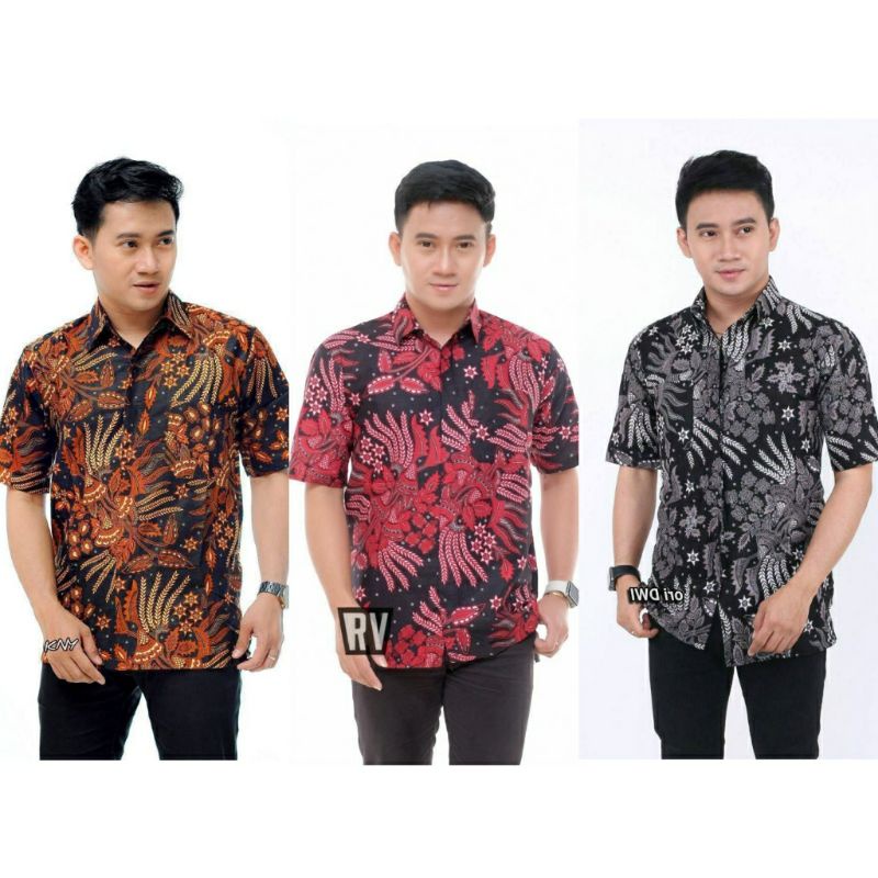 BAYAR DI TEMPAT BSWART Batik HRB026 kenongo Hem lengan Pendek Padi Pekalongan M L XL XXL Batik Pria MURAH Modern Grosir seragam batik pria murah berkualitas