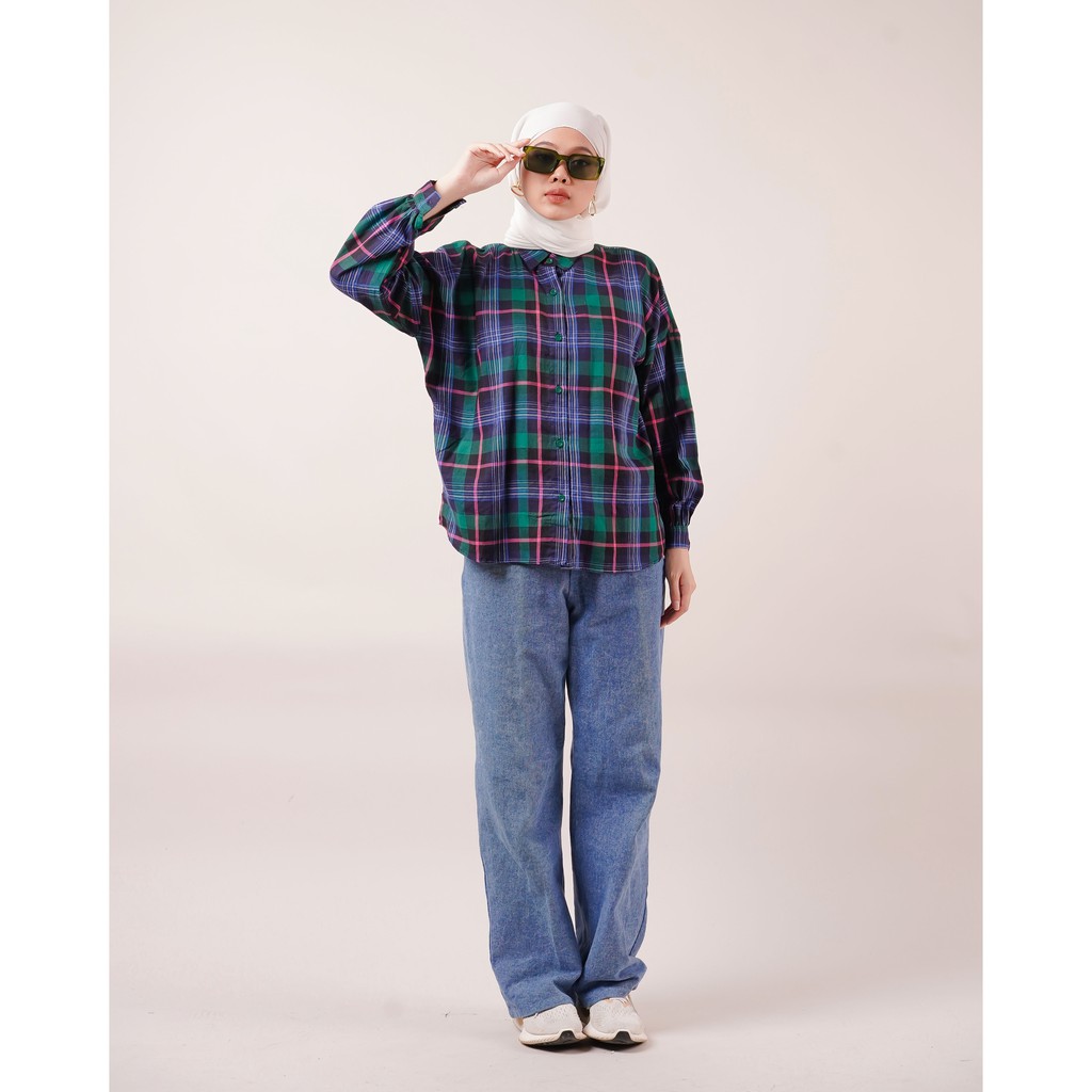 KEMEJA BOYFRIEND KOREA OVERSIZE NANINUNENO FLANEL PREMIUM SHIRT B395 CO