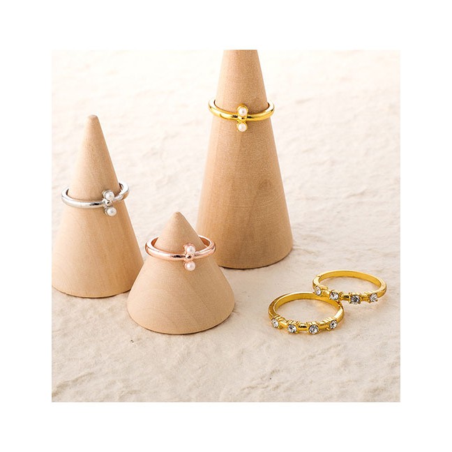 LRC Cincin Set Fashion Color Mixing Tri-color Diamond Ring Set K00653