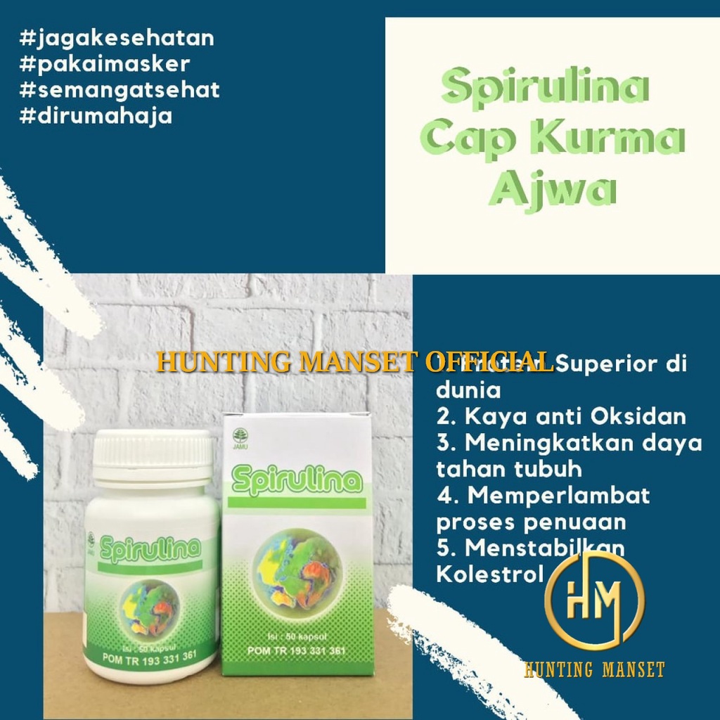 SUPLEMEN SPIRULINA CAP KURMA AJWA NTIOKSIDAN INFEKSI VIRUS BAKTERI KEKEBALAN IMUN TUBUH/imah muslim