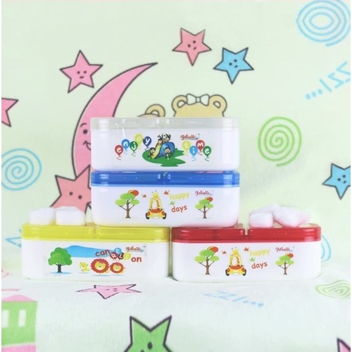 Tempat Bedak Bayi Double Susun Reliable + Free (Cutton Ball &amp; Cutton Buds)/Bahan Kuat Anti Pecah