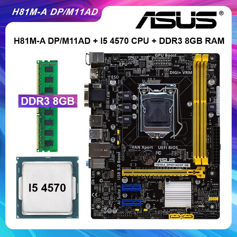 PREORDER Motherboard 1150 Motherboard Set With I5 4570 CPU Processor DDR3 8GB RAM Memory ASUS H81M-A