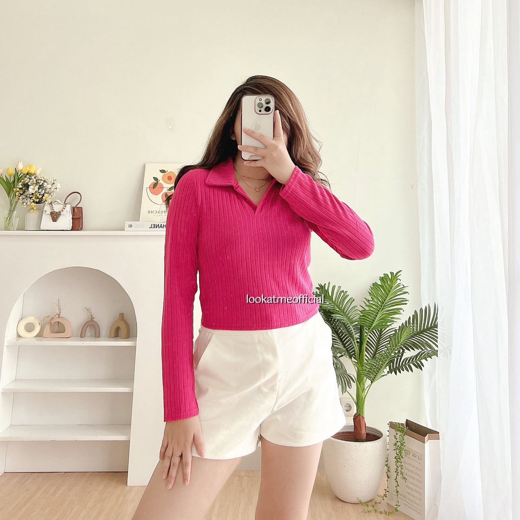 lookatmeofficial - Berlin Knit Crop Polo Top - Atasan Basic Lengan Panjang