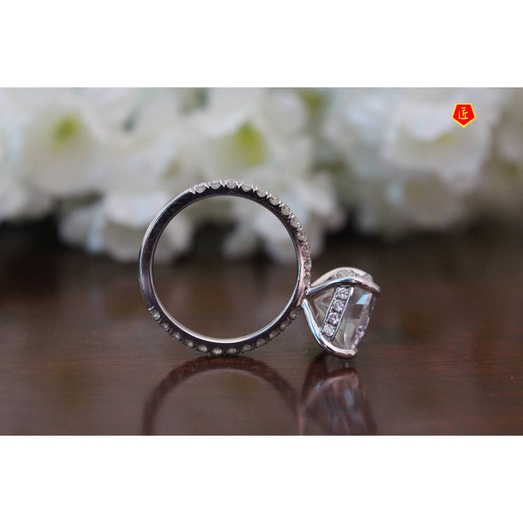 [Ready Stock]Classic Four-Claw 2 Karat Platinum Moissanite Diamond Ring Women