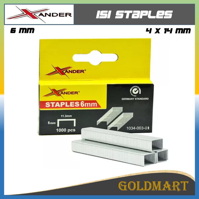 Isi Staples, Stapler Tembak 6 mm Original Xander Untuk uk. 4x14 mm