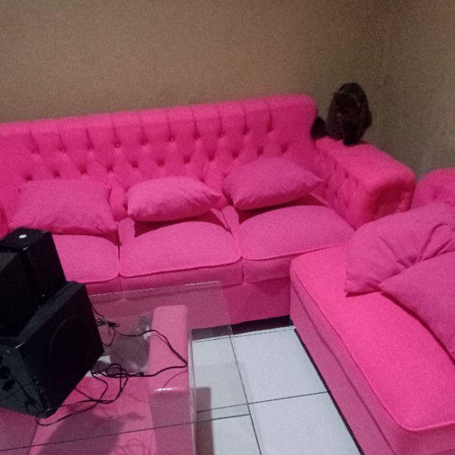 Sofa L Putus Jaguar Kain Boneka + Meja (promo Harga)