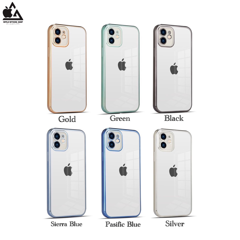 Premium Softcase Square Edge Chrome Lens Glass Camera iPhone 13 PRO MAX 12 PRO MAX 11 PRO MAX XR X XS MAX 7 7+ 8 8+ SE 2 3 6 6+ 6S+ Lensa Soft Case Logo Apple Krom Electroplated Pelindung Kamera Softcase Silikon Jelly Clear Cover Bukan Hardcase Silicone