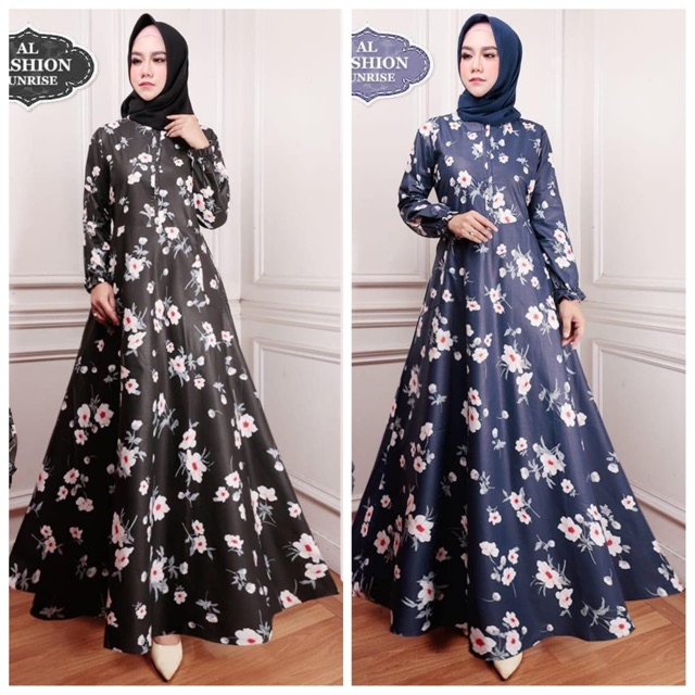Hijab Modern Gamis Dress Katun Motif Bunga BEST SELLER Busana Muslim Baju Maxi Abaya Wanita Korea