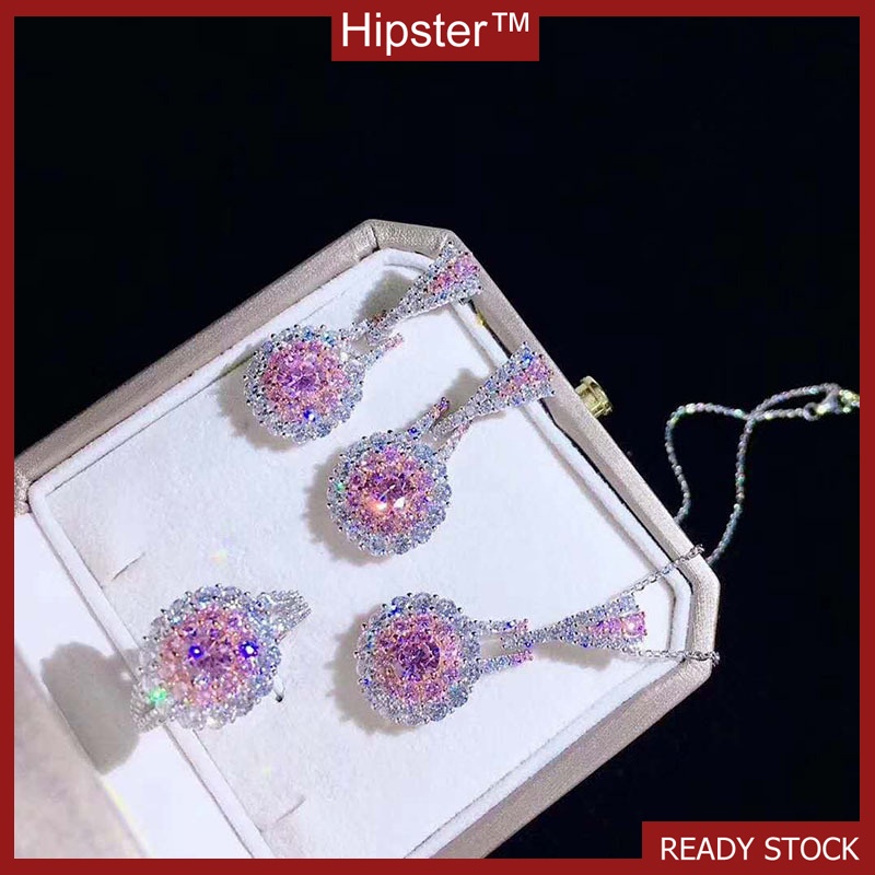 Retro Exquisite Exquisite Pink Moissanite Jewelry Set