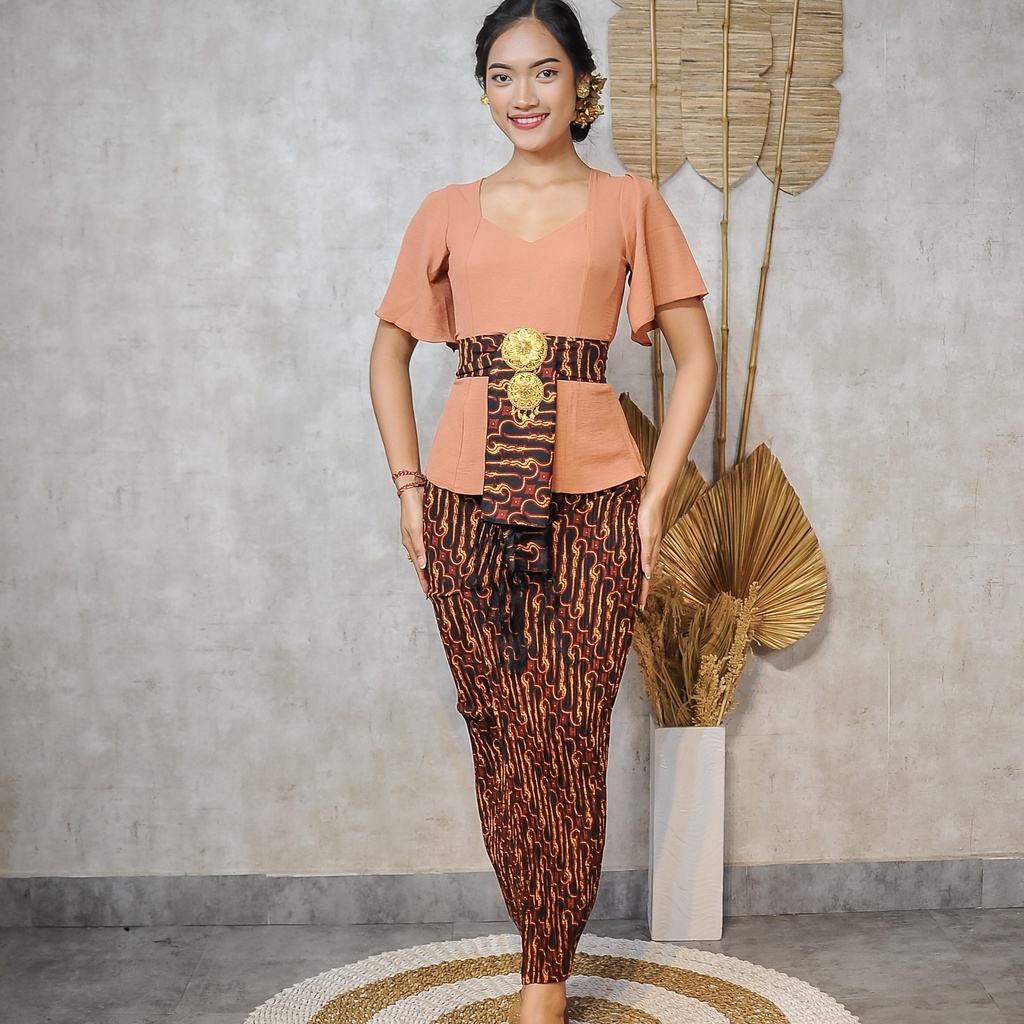 (kode 5) ONE SET KEBAYA JADI AIR FLOW RUMBAI+KAMEN PLISKET+SELENDANG-Rose brown