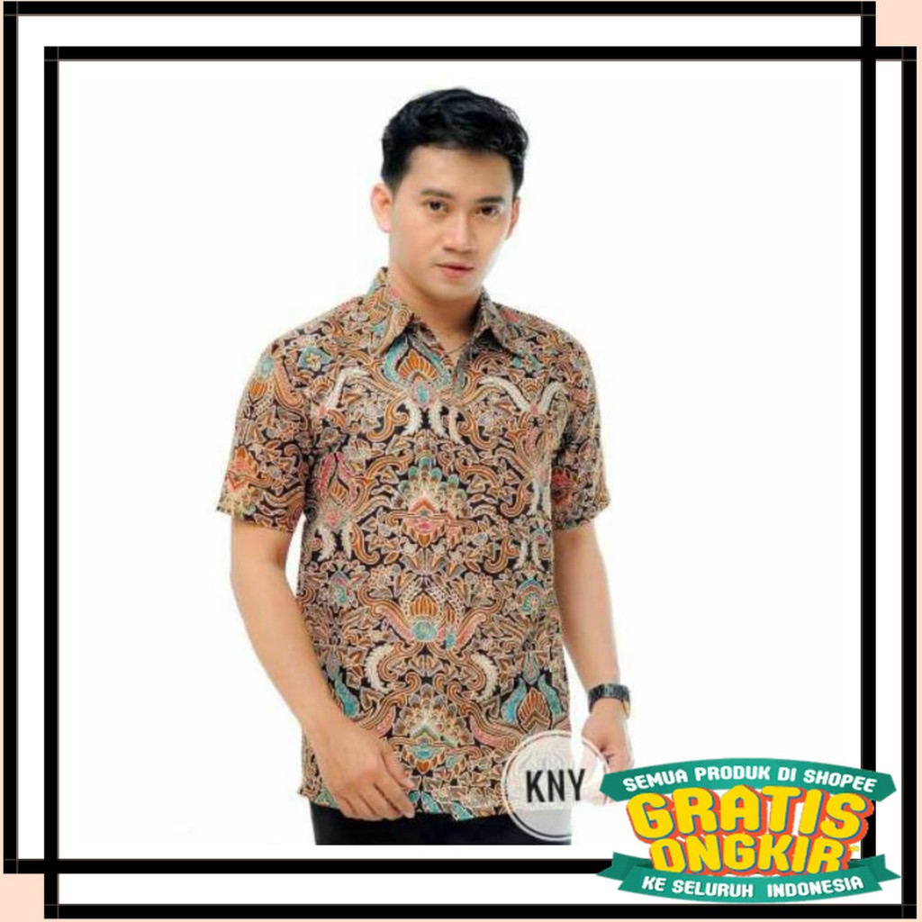 BATIK SEMARANG MURAH - TERBARU TERKINI / Kemeja Batik Pria Lengan Pendek Motif Sogan Cirebonan