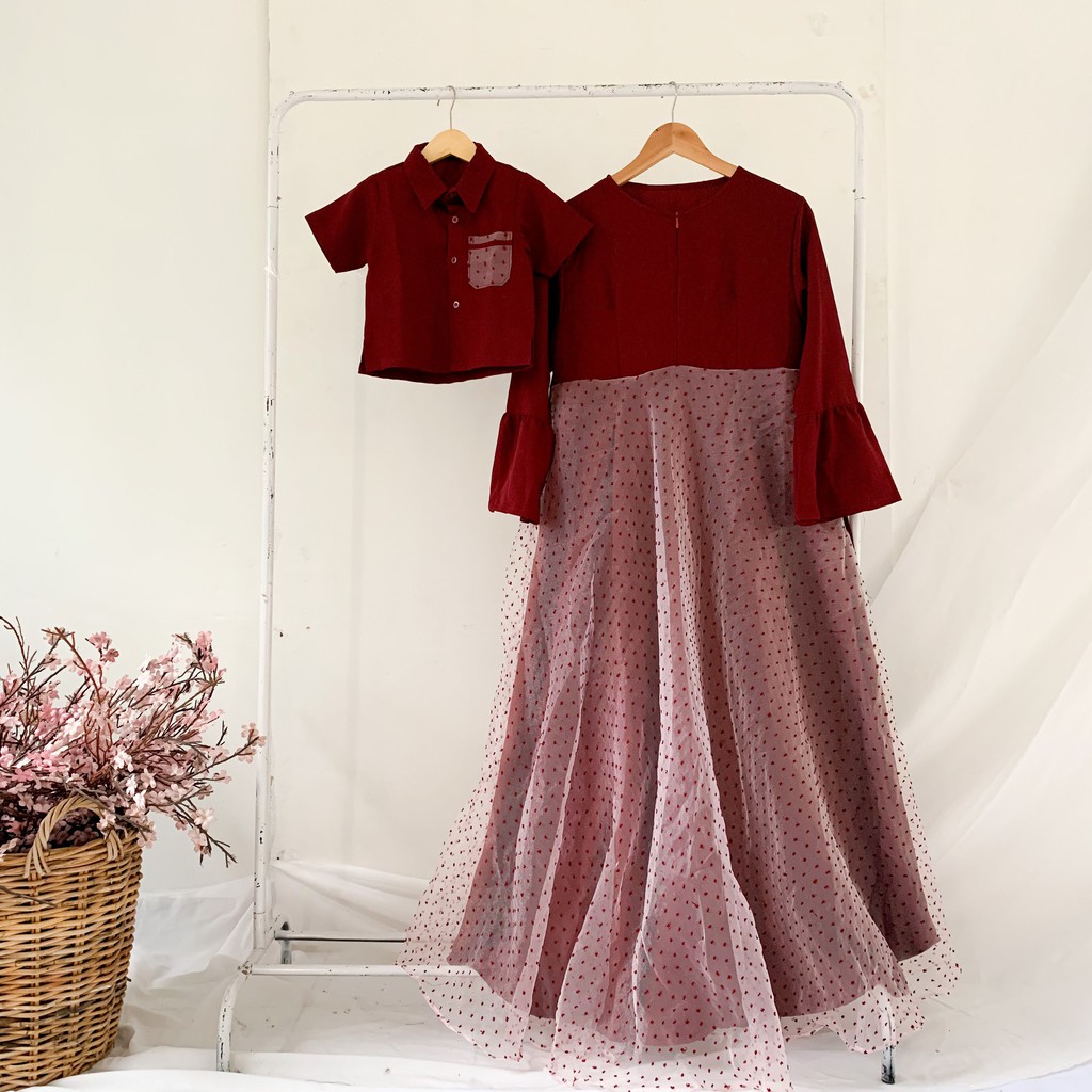 ANWA COUPLE GAMIS IBU DAN KEMEJA BAYI LAKI LAKI