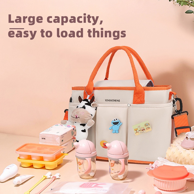 Tas Popok Tote Tas Tahan Air untuk Ibu dengan Kait Kereta Dorong Tali bahu yang dapat disesuaikan Beberapa Kantong untuk Anak Laki-laki Perempuan