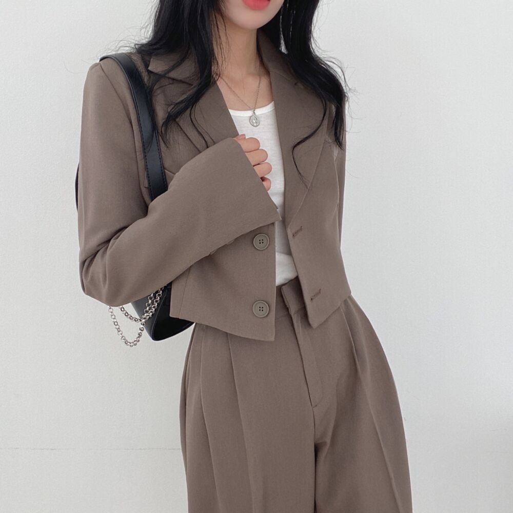 XIAOZHAINV Korean Style Blazer Crop Top+High Waist Straight Casual Suit Pants