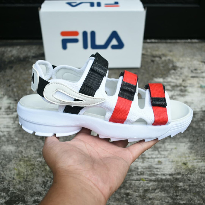 Sepatu Sandal Wanita Fila Korea Flip Flop Outdor Putih Merah