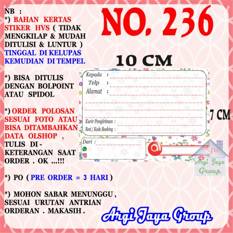 

Stiker HVS - Stiker Pengiriman - Sticker Alamat Olshop Murah Nomer 236-10x7cm