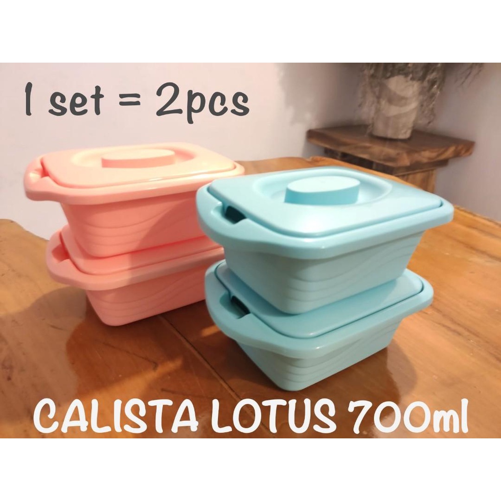 Kotak Makan Bento Calista Lotus Square Set 2pcs / Lunch Box Calista / Tempat Bekal Makan