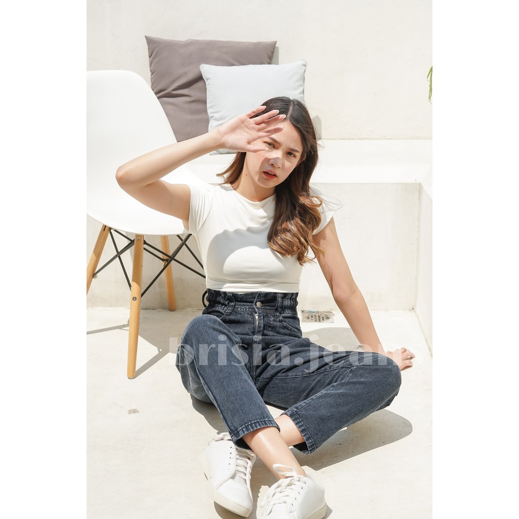 BRISIA JEANS - JI-EUN Boyfriend Jeans Size 27-38 - Snow Blue - Snow Black / Highwaist Jeans