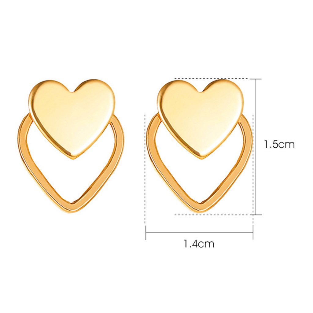 Hu Hu Hu Hu Hu Alat Bantu Pasang Kacamata♡ 1 Pasang Anting Stud Dua Lapis Bentuk Hati Untuk Wanita