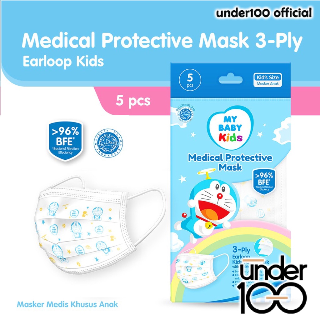 ❤ UNDER100 ❤ MY BABY Kids Medical Protective Mask Doraemon 5s | Earloop Kids Face Mask | Masker Anak | 5pcs