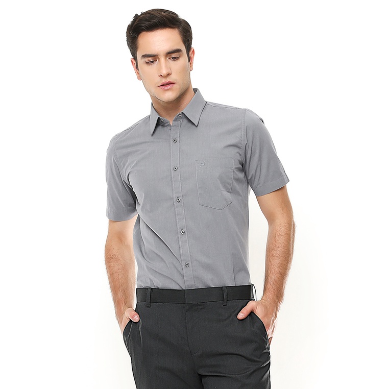 Johnwin - Kemeja Formal - Kemeja Pria - Kemeja Lengan Pendek - Abu - Polos - FSH.650.G380.651.C S/S
