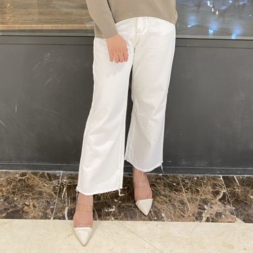Unfinished Cullote Jeans Warna Putih - 7008