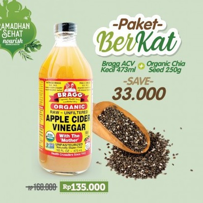 PAKET BERKAT Bragg Apple Cider Vinegar 473ml+ Chia Seed 250g