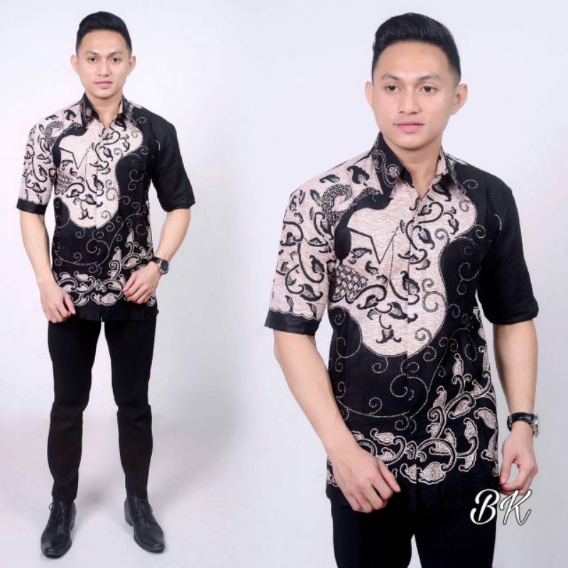 BSWART Batik HRB026 kenongo Hem Pendek anjani biru Pekalongan M L XL Batik Pria MURAH Modern Grosir